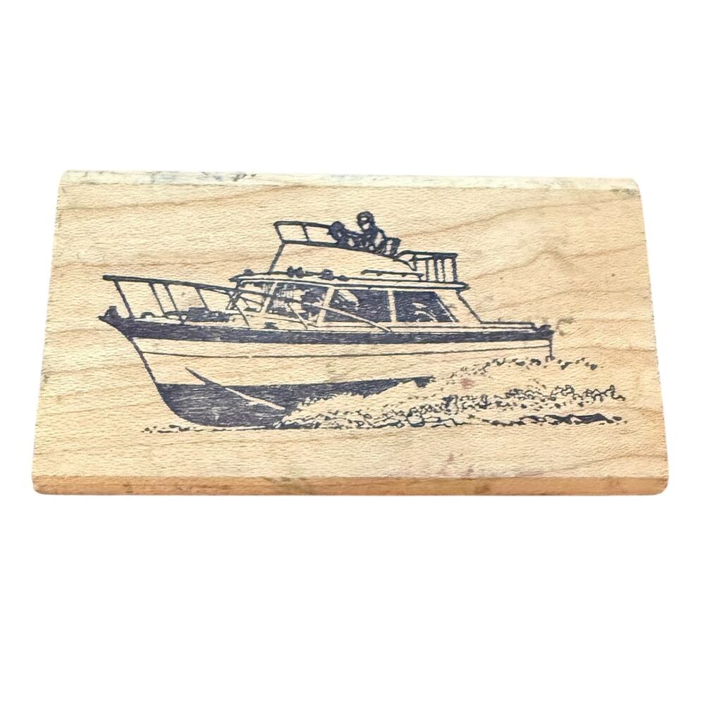 Bizzard Vintage Fishing Boat Rubber Stamp